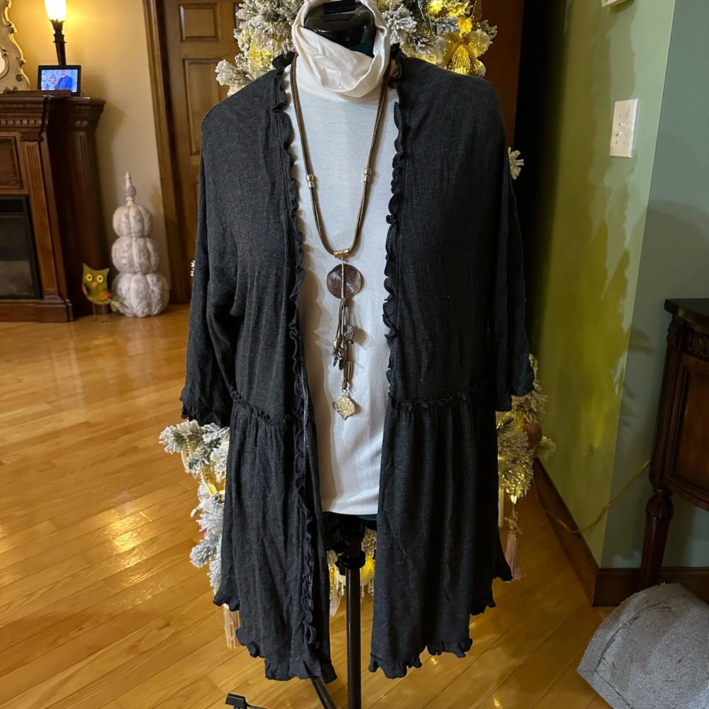 Alter’d State detailed charcoal cardigan (necklace not included)